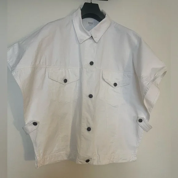 Oversized White Denim Button-Up Cape Jacket/Vest - Picture 4 of 10